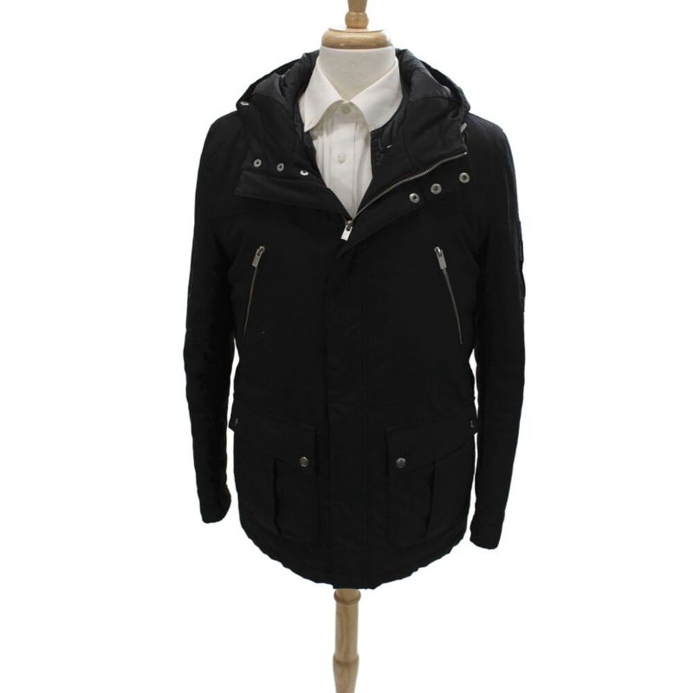 Sport The Kooples Mens Black Parka High Neck Button Long Sleeve Size M